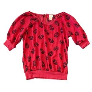 Eyelash Couture Red Skull Print Blouse Large